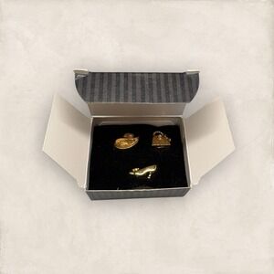 Vintage 1995 Avon Precious Dress Up Pin Goldtone Pearl Shoe Hat Purse - 3 Pins